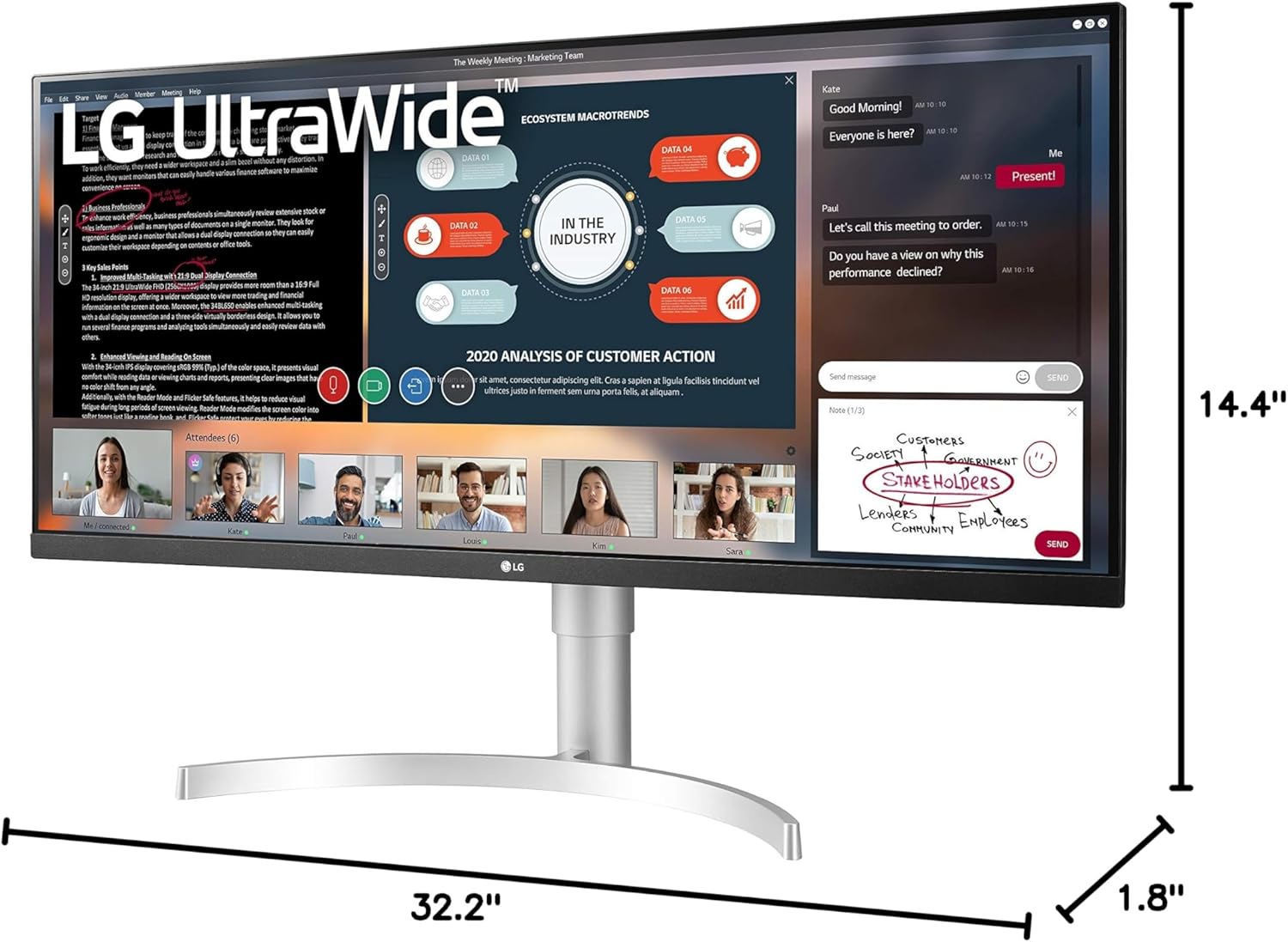 LG 34WN650-W UltraWide Monitor 34" 21:9 FHD (2560 x 1080) IPS Display, VESA DisplayHDR 400, AMD FreeSync, 3-Side Virtually Borderless Design - Silver
