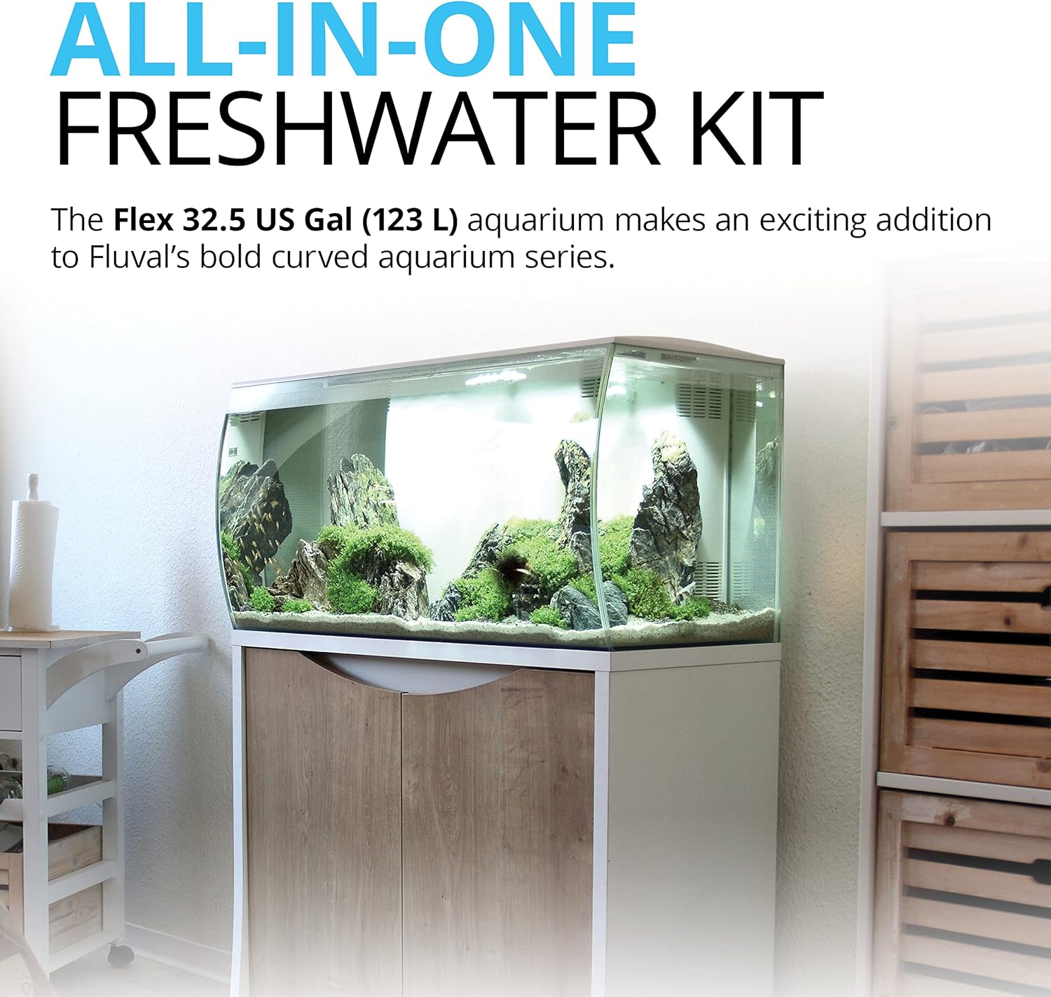 Fluval Flex 32.5 Aquarium Kit - Fish Tank for Fish & Plants - Comes with LED Lights, Filtration System & More - 32.5" x 15.75" x 15.35" - 123 L, 32.5 Gal. - White