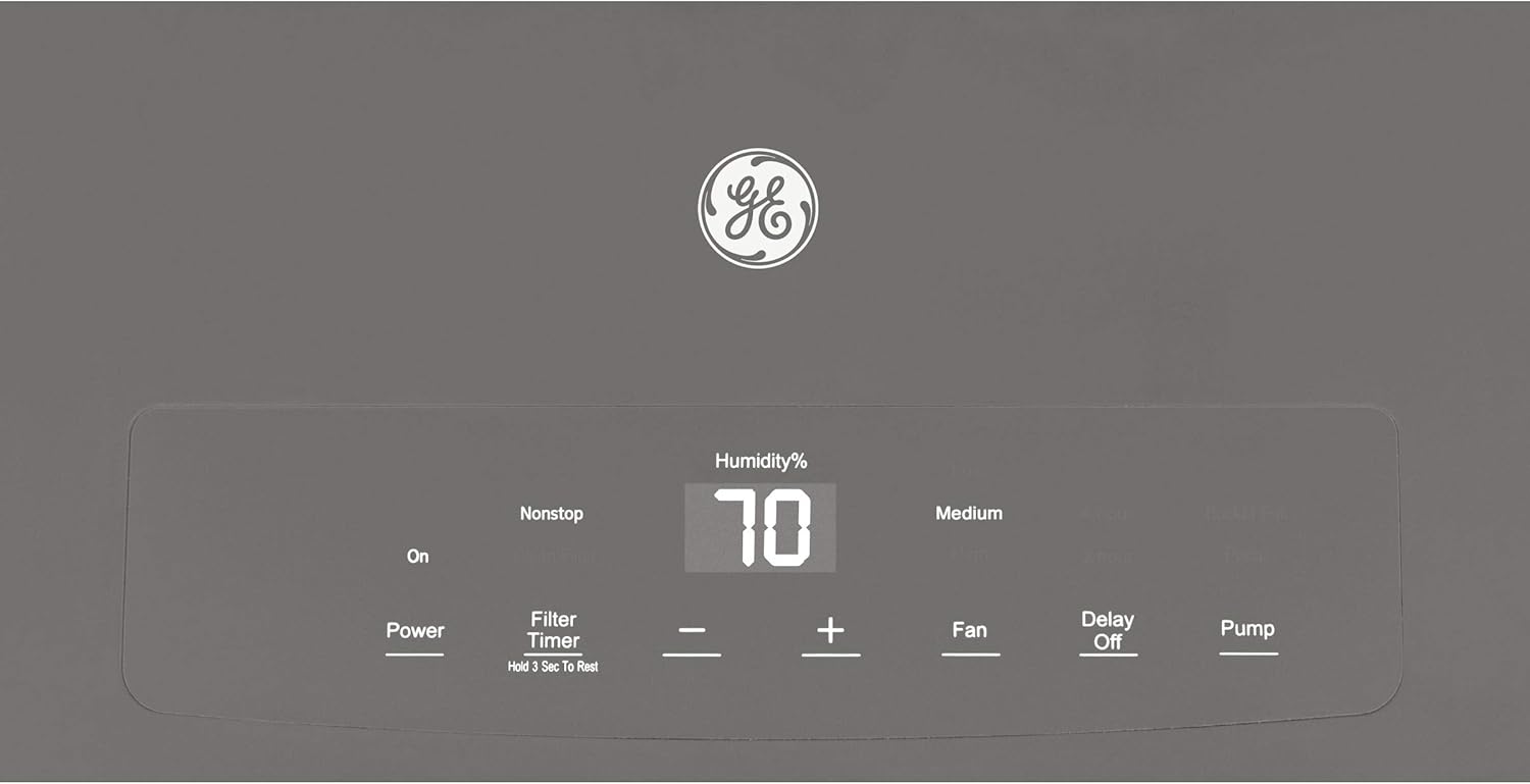 GE Energy Star Portable Dehumidifier 50 Pint with Pump, Perfect for Bedroom, Basement & Garage, Ideal for High Humidity Areas, Built-in Pump Eliminates Need to Check Water Levels, Grey