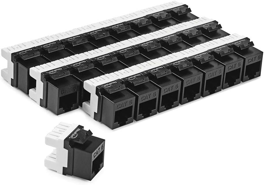 NavePoint 24-Port CAT6 UTP Patch Panel 1U with Keystones, RJ45 Ethernet, Black