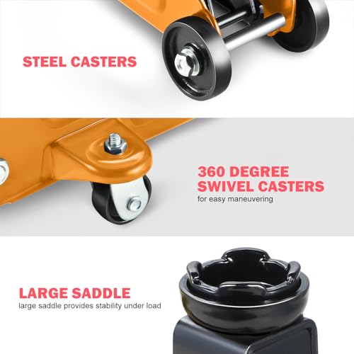 DNA MOTORING Floor Jack 3 Ton (6000 lbs) Capacity, Fast Lift Service Jack Low Profile Steel Heavy Duty Hydraulic Car Jack, Lifting Range 3"-20", Black, TOOLS-00475-BK