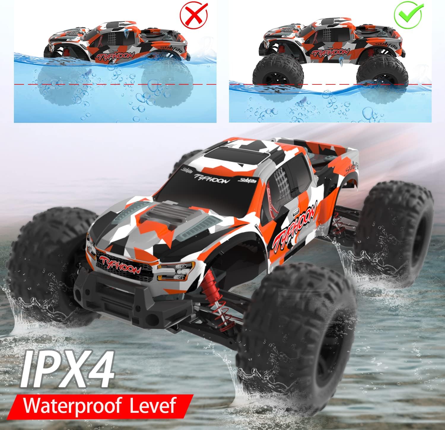 Empstorm RC Cars for Adults：1:10 Scale RC Monster Truck 60 KM/H Speed Large Scale Hobby RC Truck All Terrain Off Road 4WD Waterproof Truck with Rechargeable Battey Xmas Gifts for Kid Adults