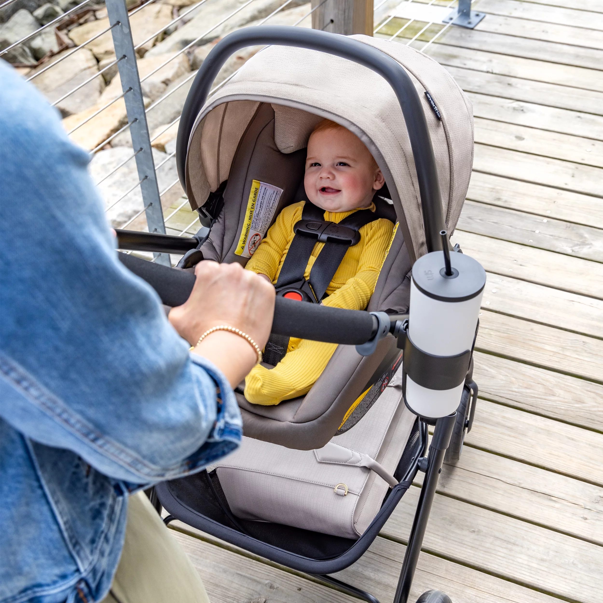 Pivot Modular Travel System with LiteMax Infant Car Seat with Anti-Rebound Bar (Desert Tan)