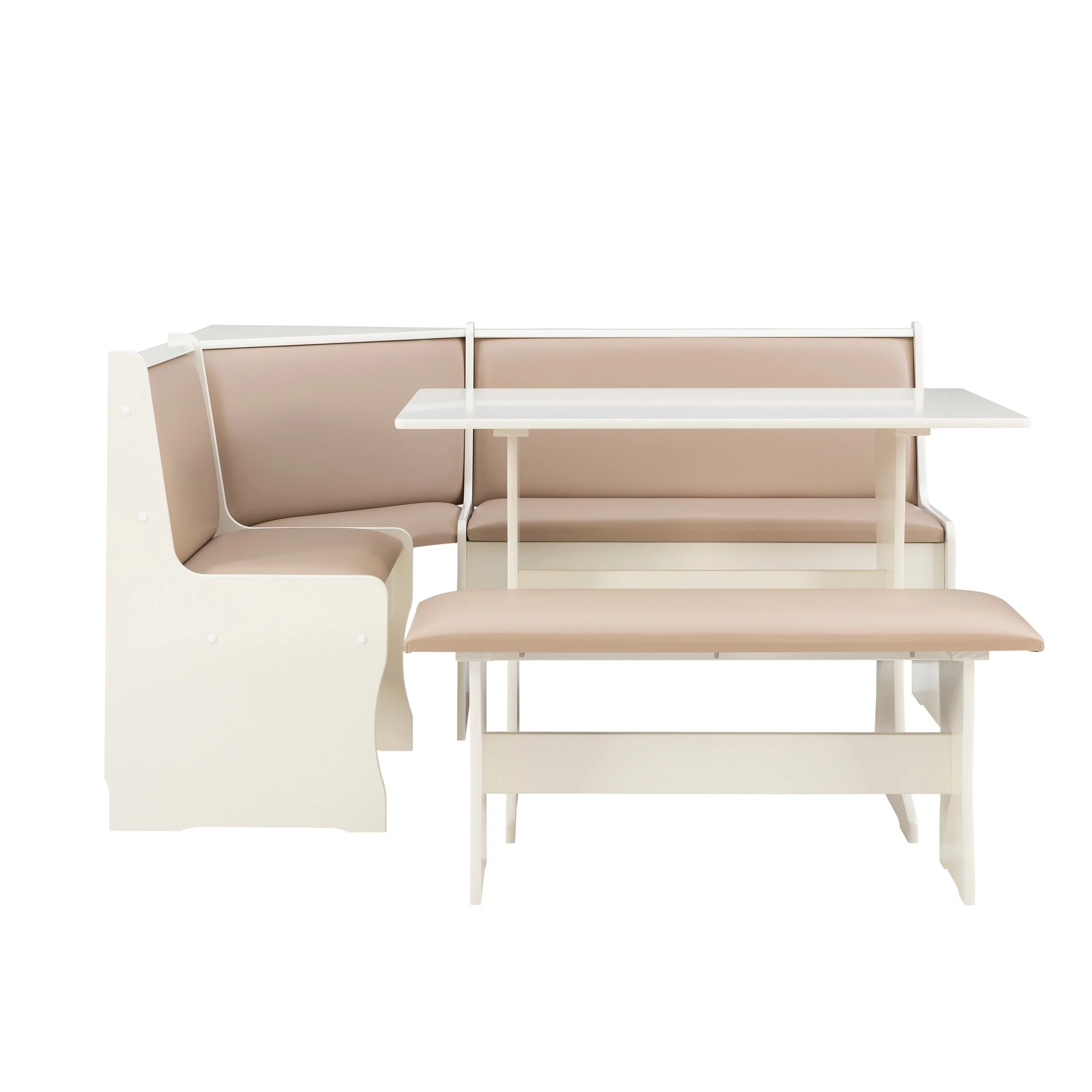 Linon Stella Dining Nook, Table, and Bench Set with Storage, Seats 5, Tan/Tan