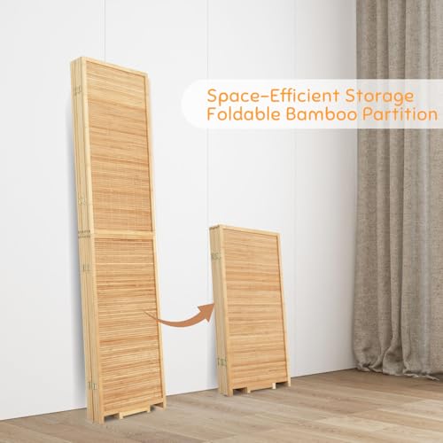 Bamboo Room Divider Folding Privacy Screens, Wall Divider for Room Separation, Portable Room Partitions and Dividers, 5.6FT Bamboo Mesh Woven Room Divider Panel (Brown, 4 Panel)