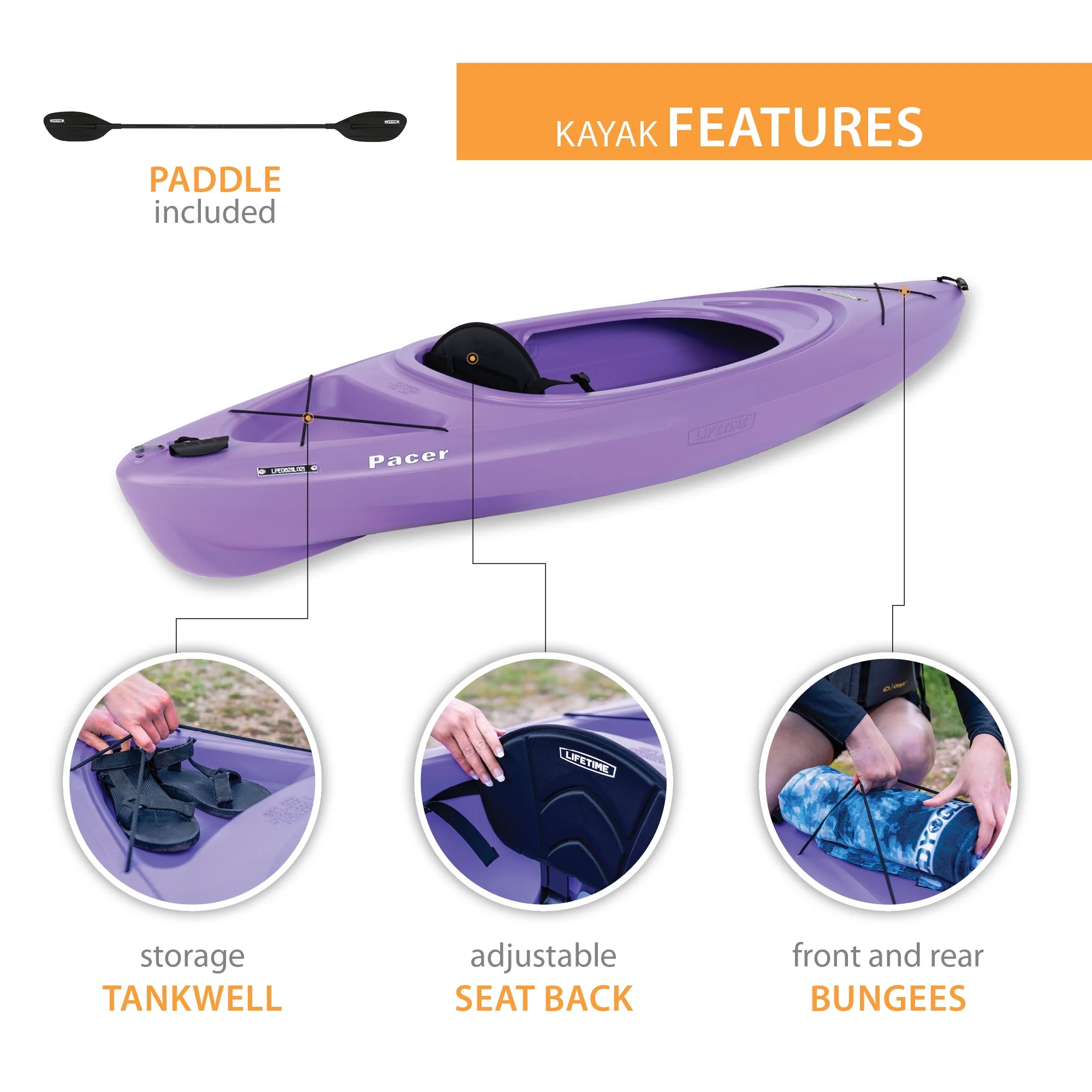 Lifetime Pacer 8 ft Sit-Inside Kayak, Lavender (91119)