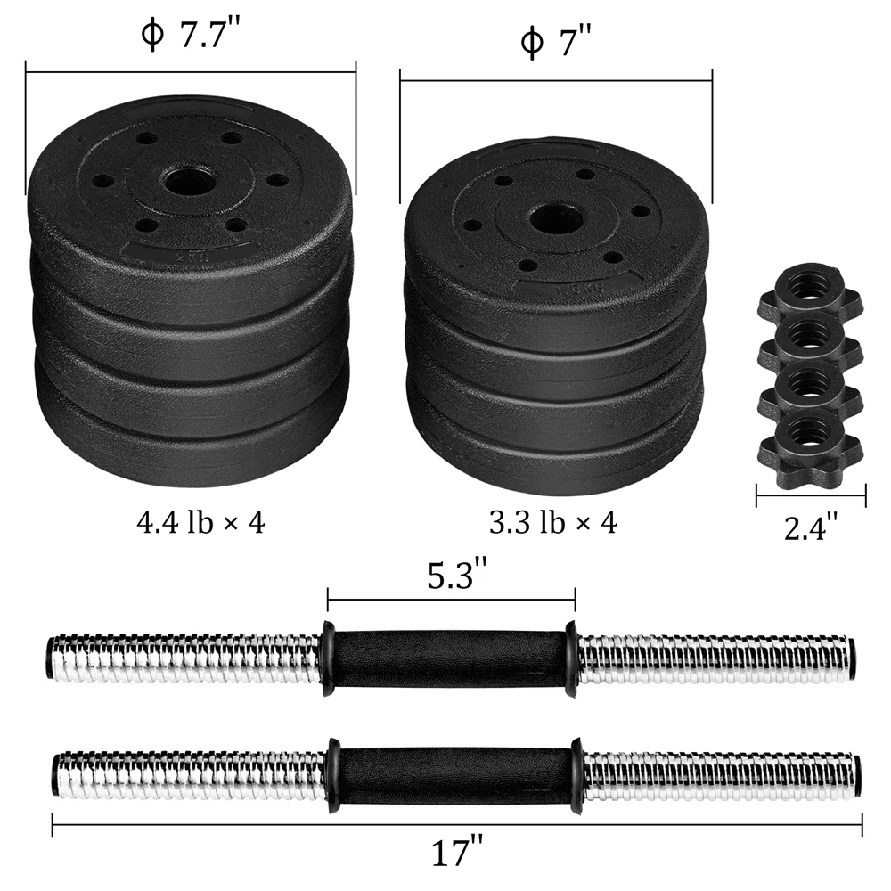 Yaheetech 66LB Adjustable Dumbbell Weight Set Home Training Dumbbell Pair Lifting Black
