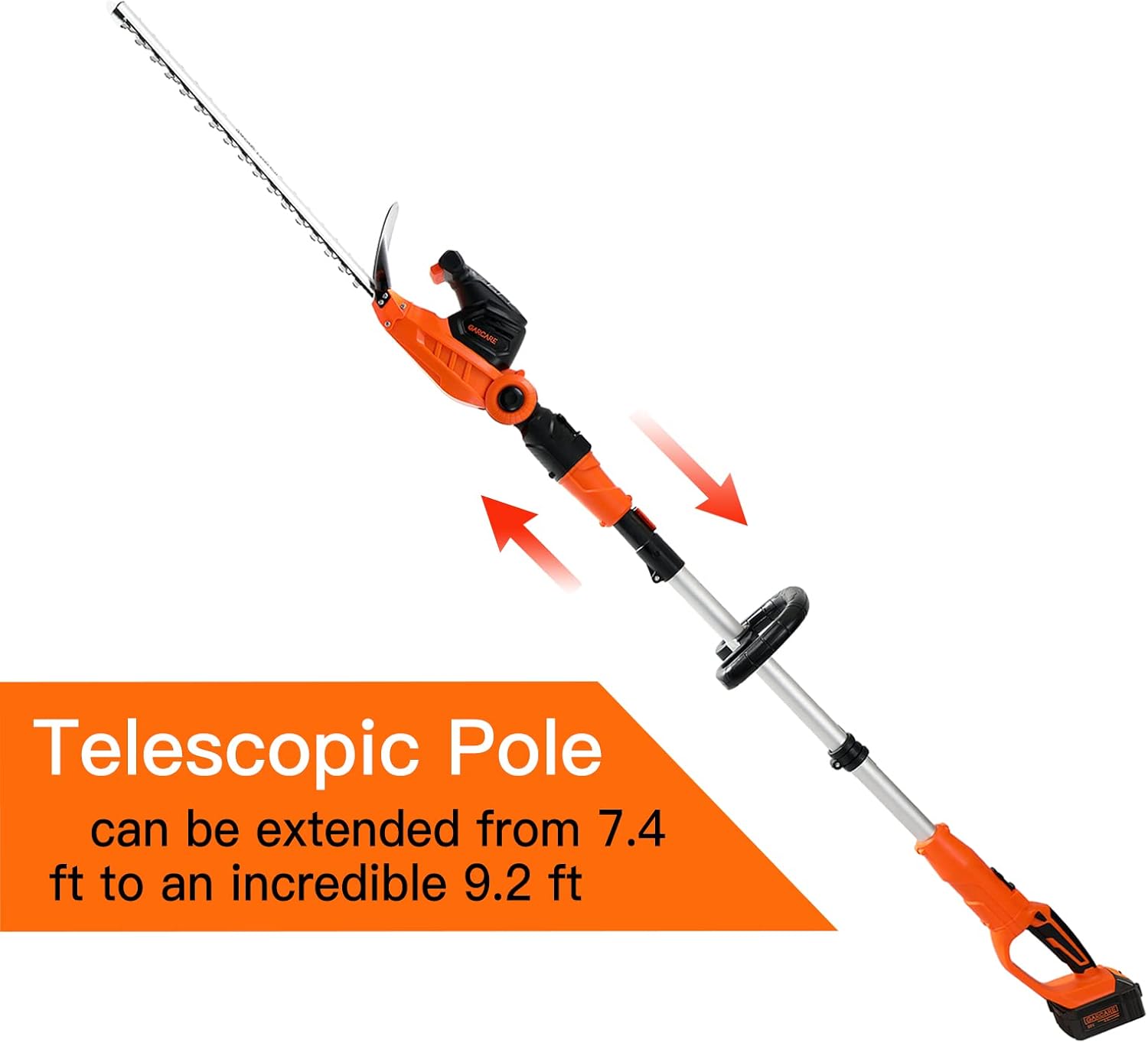 GARCARE Cordless Pole Hedge Trimmer, 2 in 1 Electric Telescopic Hedge Trimmers Long Reach with 20V 4.0Ah Battery and Quick Charger (20inch Cutting Blade Length,3/4inch Cutting Capacity, 1200rpm)
