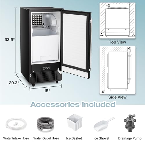 AGLUCKY Commercial Built-in Ice Maker Machine,80Lbs/Day,Under Counter Ice Maker Machine with Drain Pump & 24H Timer,Reversible Door,Self Cleaning Ice Machine for Home & Office