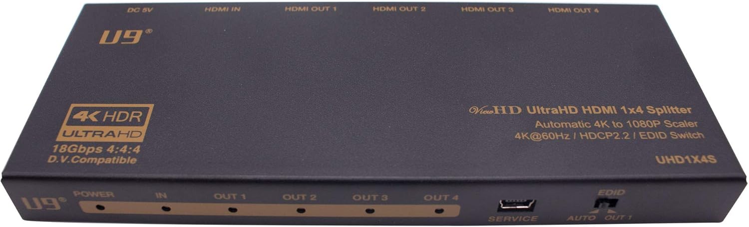 U9 ViewHD HDMI 1x2 Splitter & Audio Extractor | HDMI v2.0 | 4K@60Hz | 4K to 1080P Scaler | HDR & Dolby Vision | 3.5mm / Optical & HDMI Receiver | Best Multi-Functional 1x2 on Earth | Model: UHD1X2SA