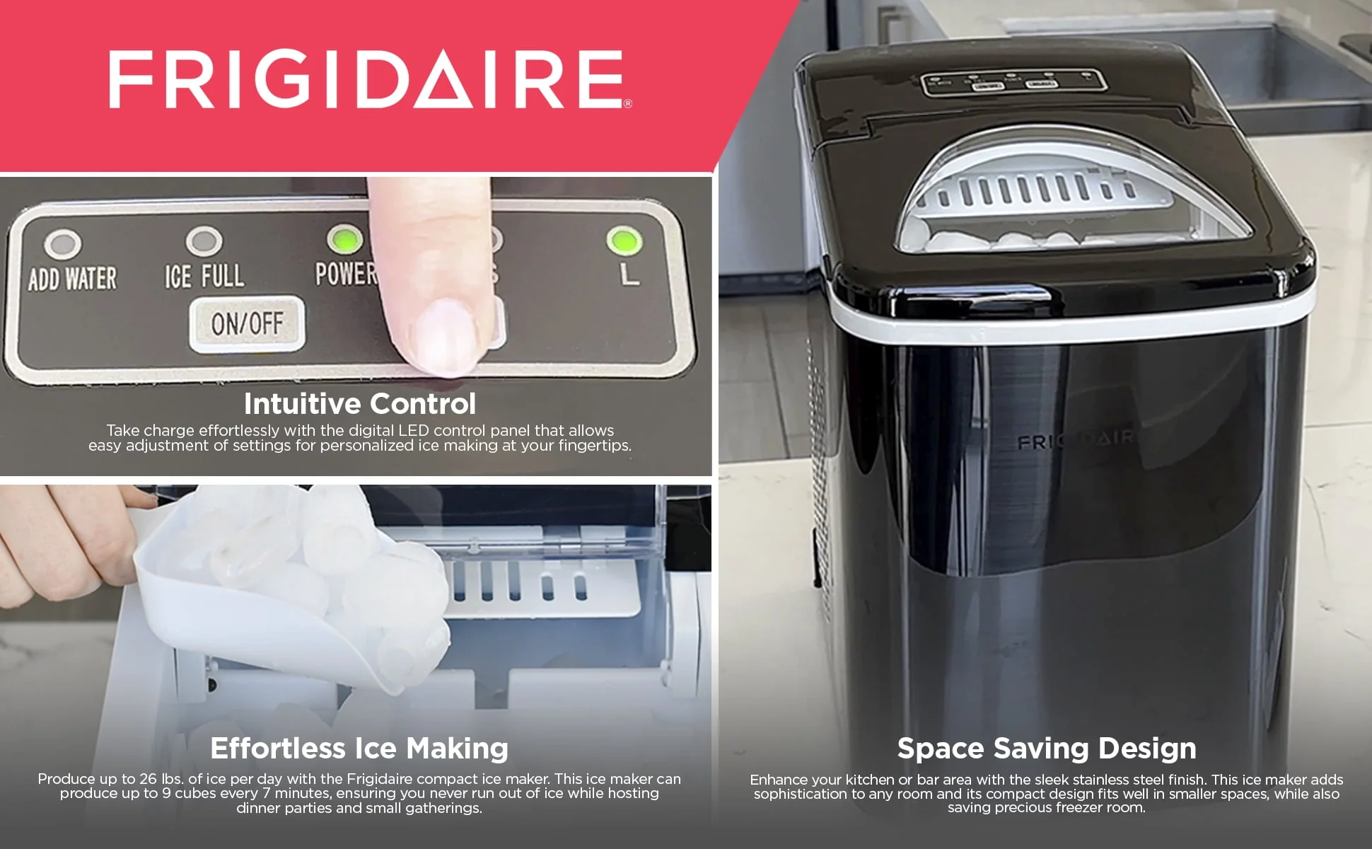 Frigidaire 26 lb. Countertop Ice Maker (Ice Nuggets) EFIC117-SS, Black Stainless Steel