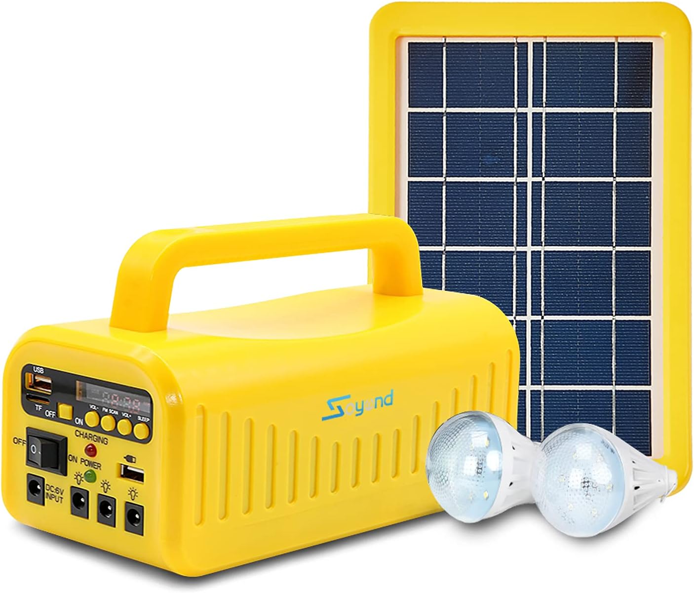 soyond Solar Generator Portable Power Station Portable Battery Generator with Solar Generator (Solar Panel Included) 8000mAh Battery 2 LED Bulbs Fm Radio for Outdoors Camping Travel Emergency