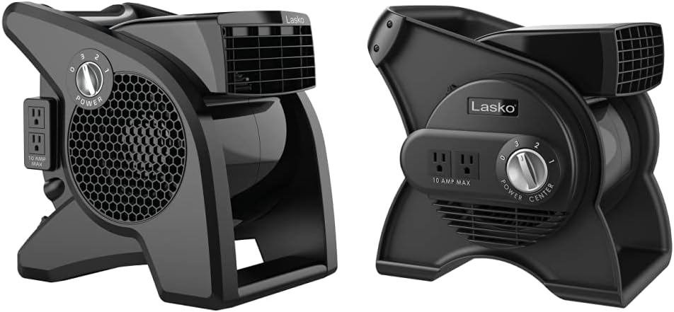 Lasko High Velocity Pivoting Blower Fans for Cooling, Ventilating and Drying, 2 AC Outlets, Circuit Breaker, 3 Speeds, Black