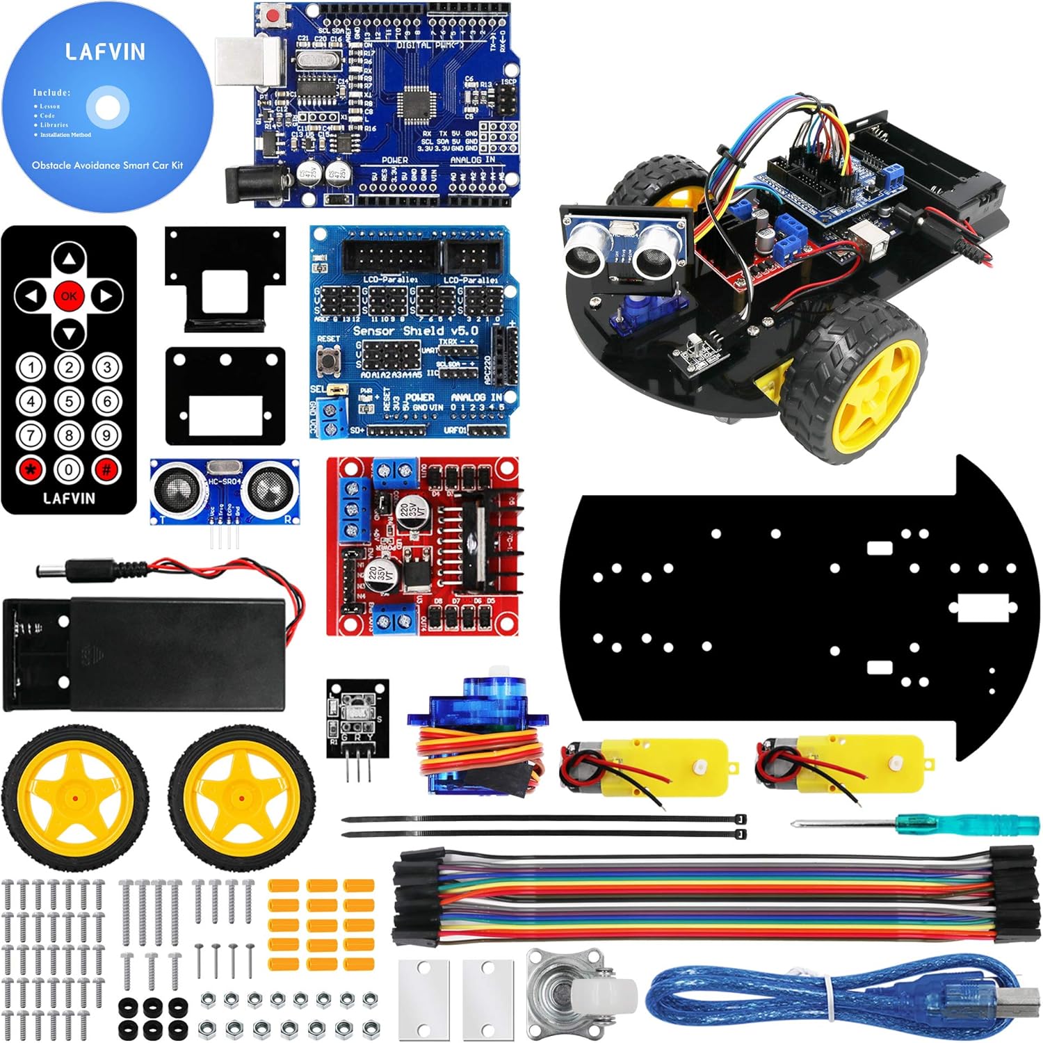 LAFVIN Smart Robot Car 2WD Chassis Kit with Ultrasonic Module R3 Board,Remote Compatible with Arduino IDE DIY Kit