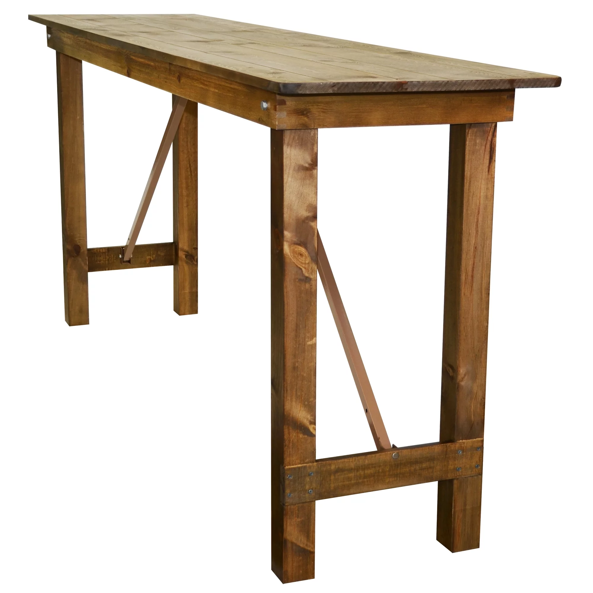 8' x 24" Pine Wood Farm Bar Height Folding Table - Rustic Legs
