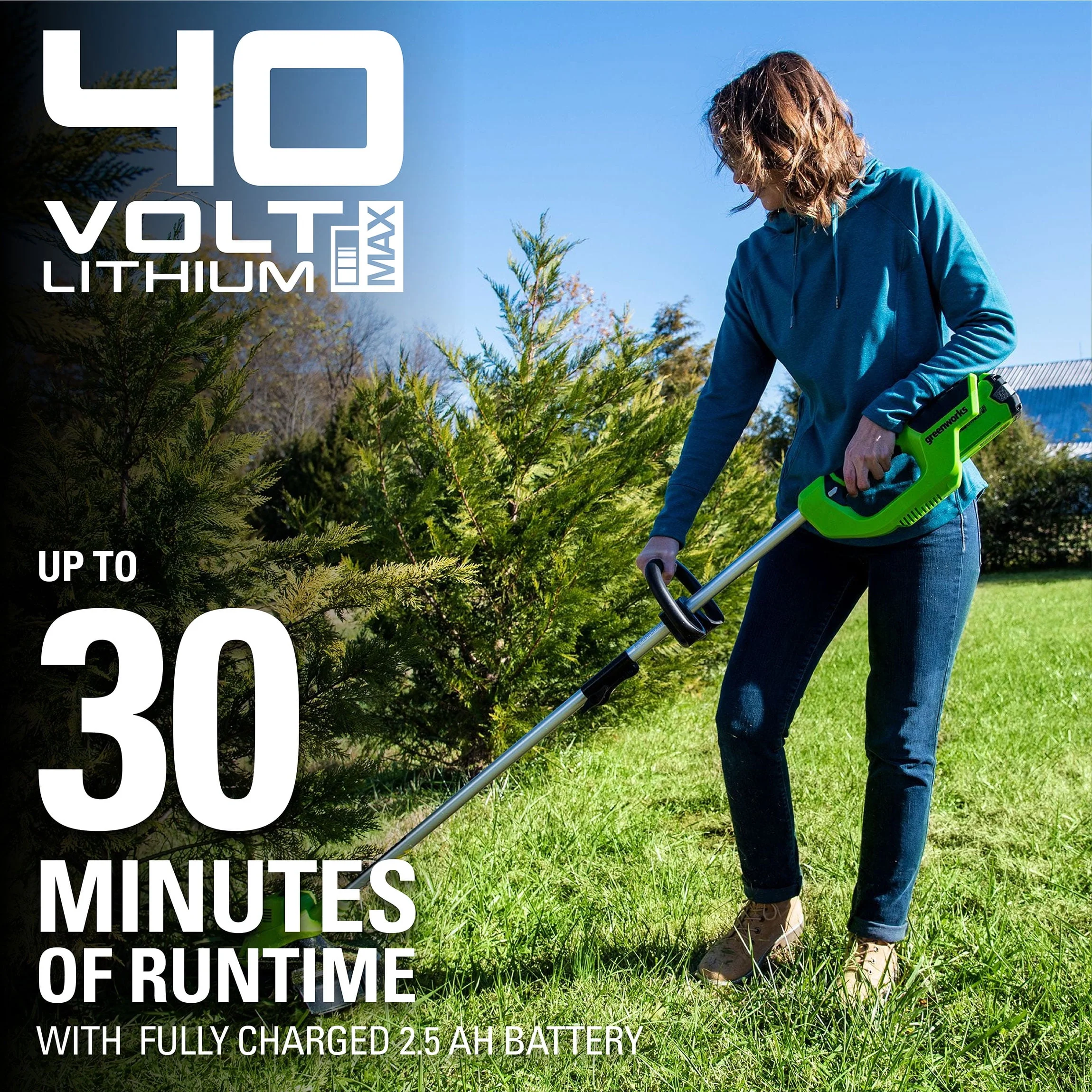 Greenworks 40V 15 Straight Shaft String Trimmer with 2.5 Ah Battery and Charger, 2111802