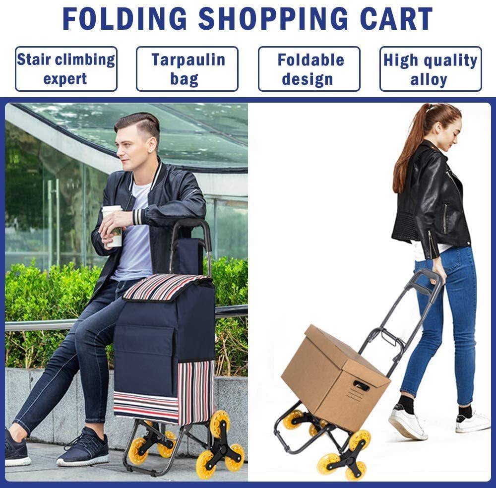 LUCKUP Folding Shopping Cart, Stair Climbing Cart Grocery Laundry Utility Cart