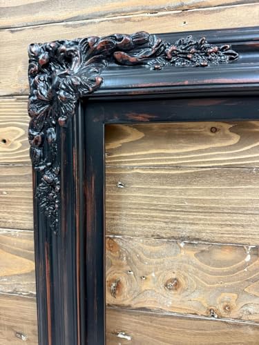 TV frame for Samsung The Frame TV, fits 32,43, and 50 inch TVS. Distressed Black Finish (not for use with other models) Handmade wood ornate TV Frame