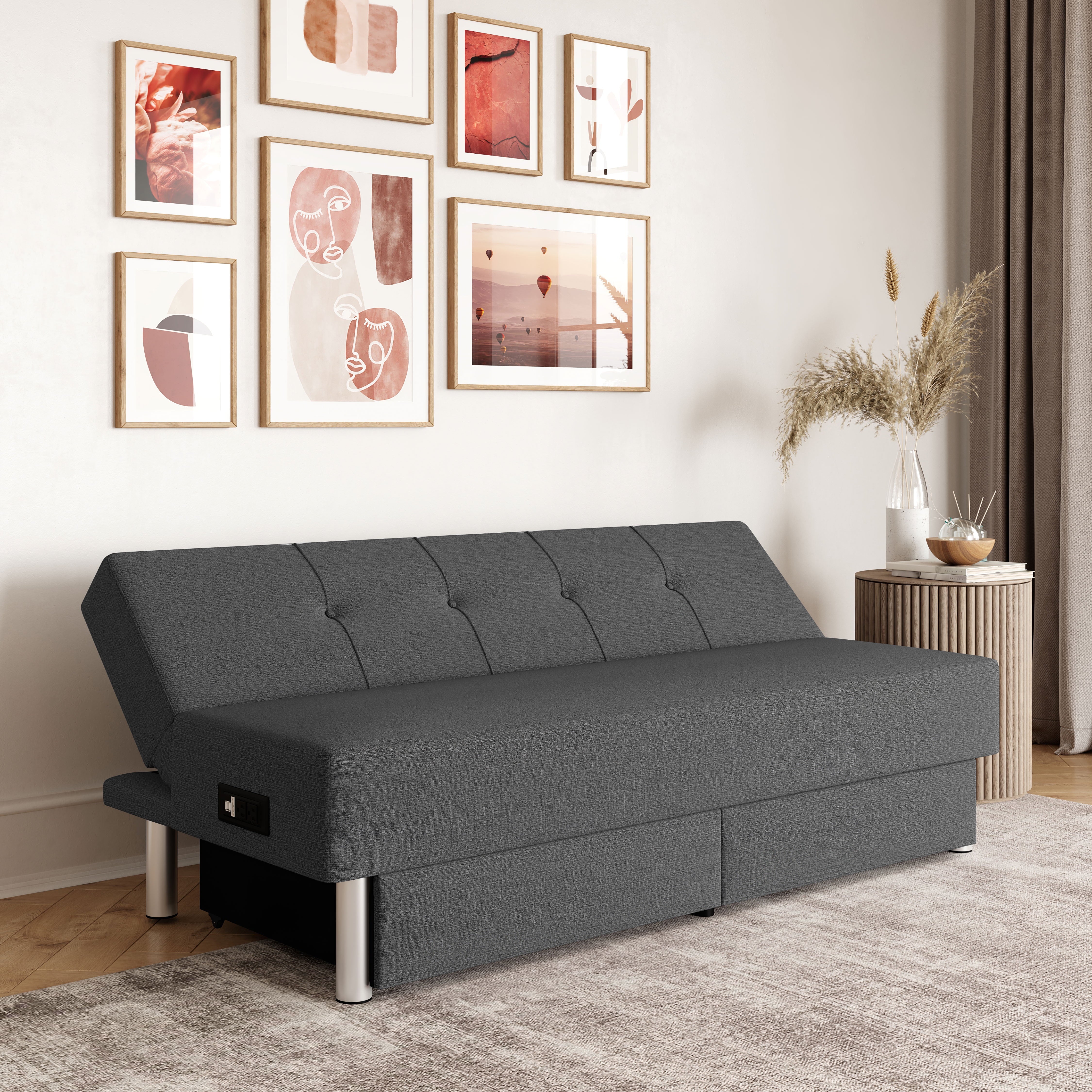 Serta Windsor Futon with Storage and Power, Gray Fabric