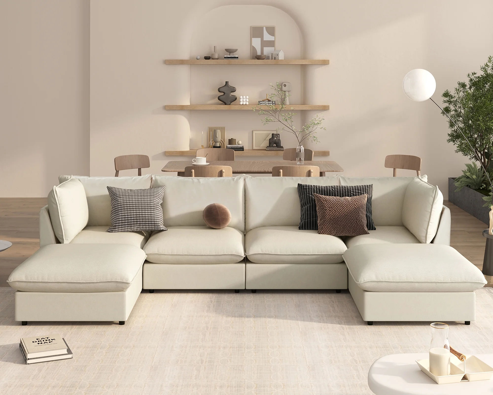 U_STYLE Modern Large U-Shape Sectional Sofa, 2 Large Chaise with Removable Ottomans for Living Room
