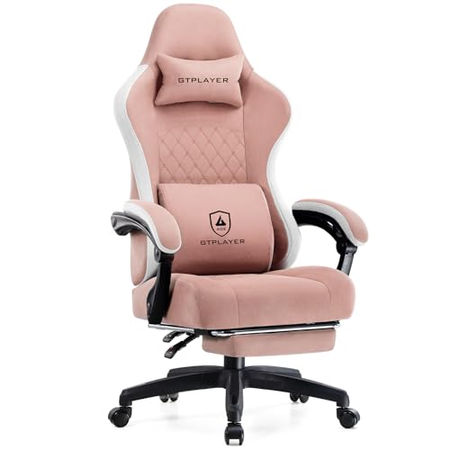 GTPLAYER Office Chair, Gaming Computer Desk Fabric Chair with Footrest, High Back Ergonomic Office Chair with Pocket Spring Lumbar Support and Linkage Armrests Adjustable Height Swivel for Home Task