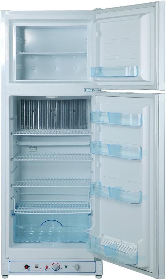 SMETA 110V/Gas Propane Refrigerator Fridge Up Freezer Propane Fridge Large Storage for Off Grid Garage Ready Refrigerator, 9.4 Cu.Ft, White