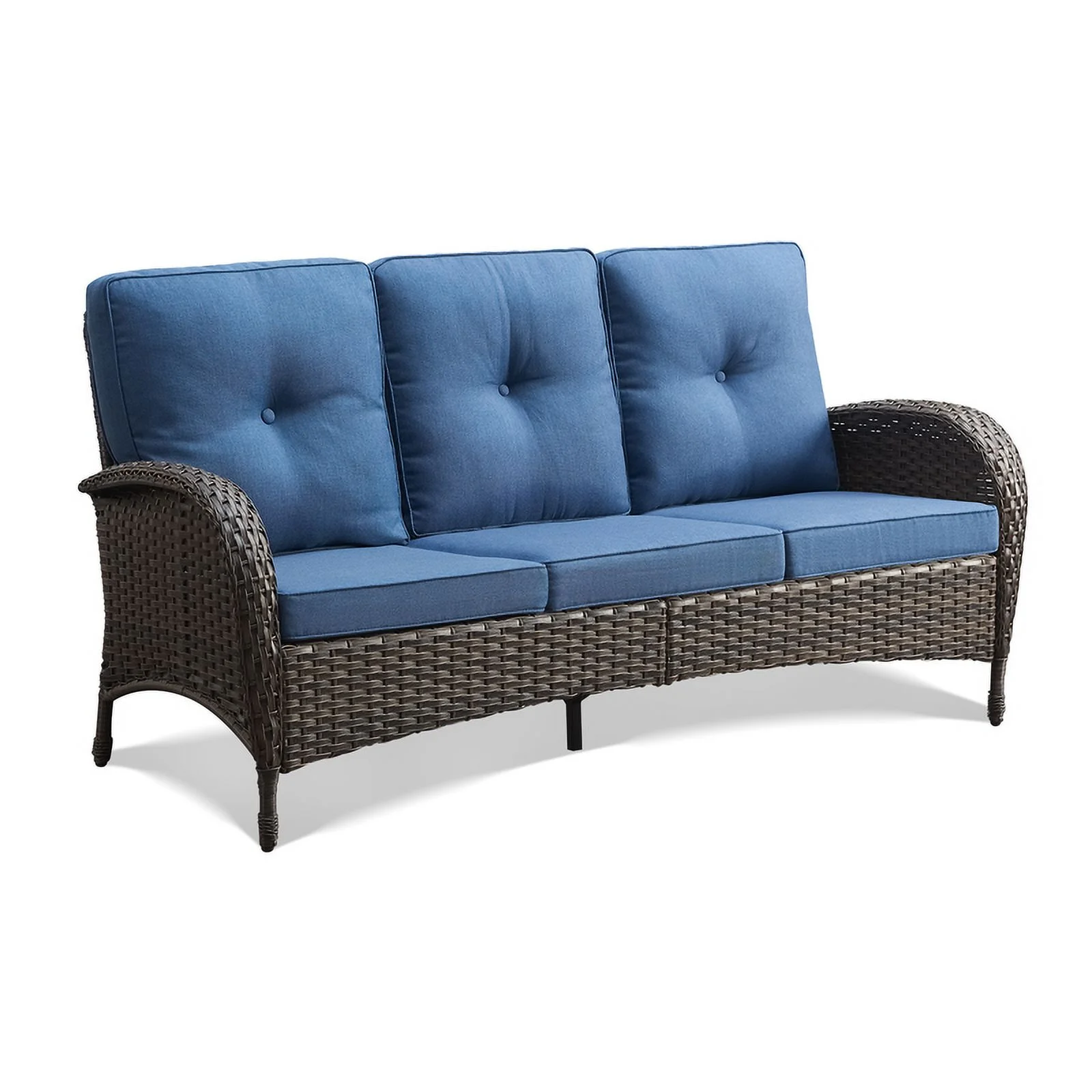 PARKWELL Outdoor 3 Seats Patio Sofa Furniture, All-Weather Wicker Rattan Couch with Removable Cushions,Blue - Curated Treasures Market