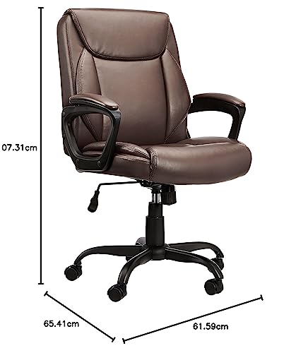 Amazon Basics Classic Puresoft PU Padded Mid-Back Height Adjustable Office Computer Desk Chair with Armrest, 26"D x 23.75"W x 42"H, Black