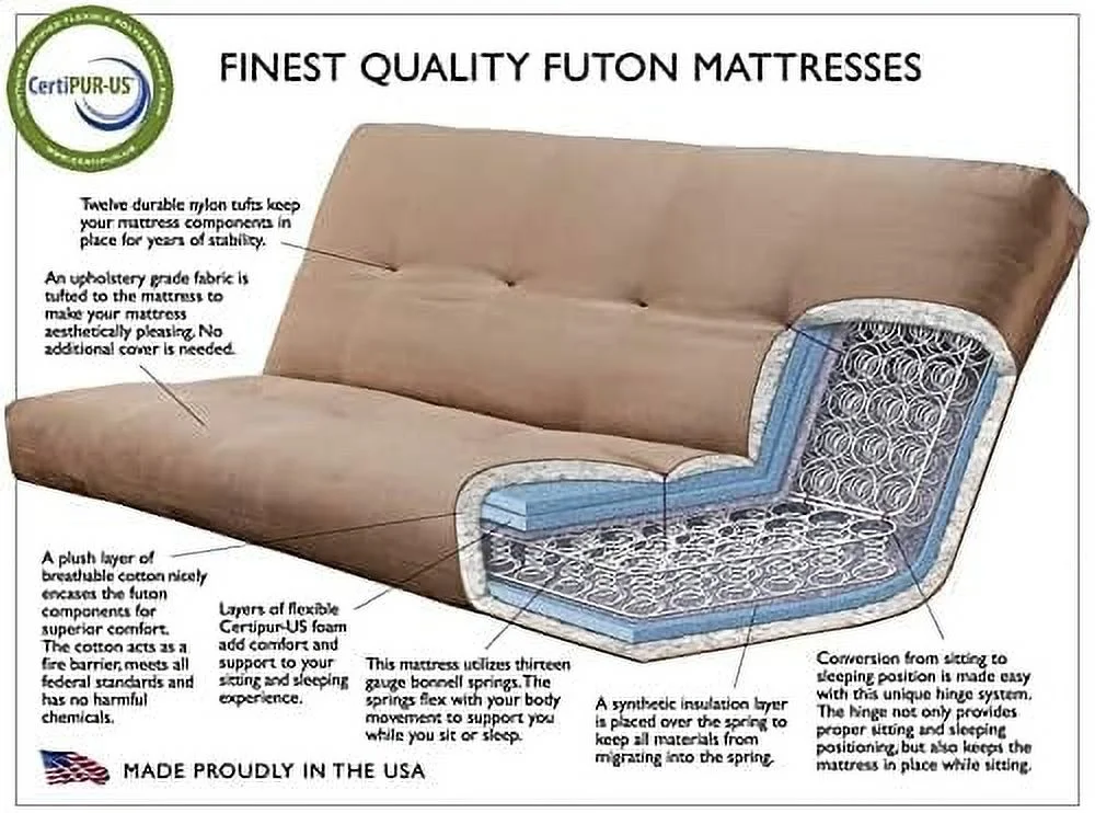 Full Size Spring Futon Mattress Replacement, Linen Sleeper Sofa Bed Mattress, Cocoa Brown