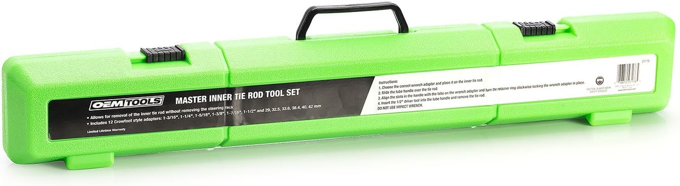 OEMTOOLS 27178 Master Inner Tie Rod Tool Set, Remove & Install Tie Rods in Cars, Pickups, and SUVs, Includes 12 Crowfoot Adapters & 1/2 Inch Drive Tube