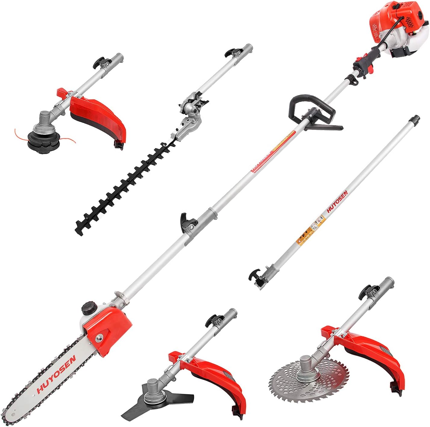 HUYOSEN Gas Pole Saw, 45CC 2-Cycle Pole Saws for Tree Trimming 8.2 FT to 11.4 FT Extension with Multifunctional 5 in 1 Weeder Eater, Hedge Trimmer, Chinsaw, Brush Cutter and 3T Blade