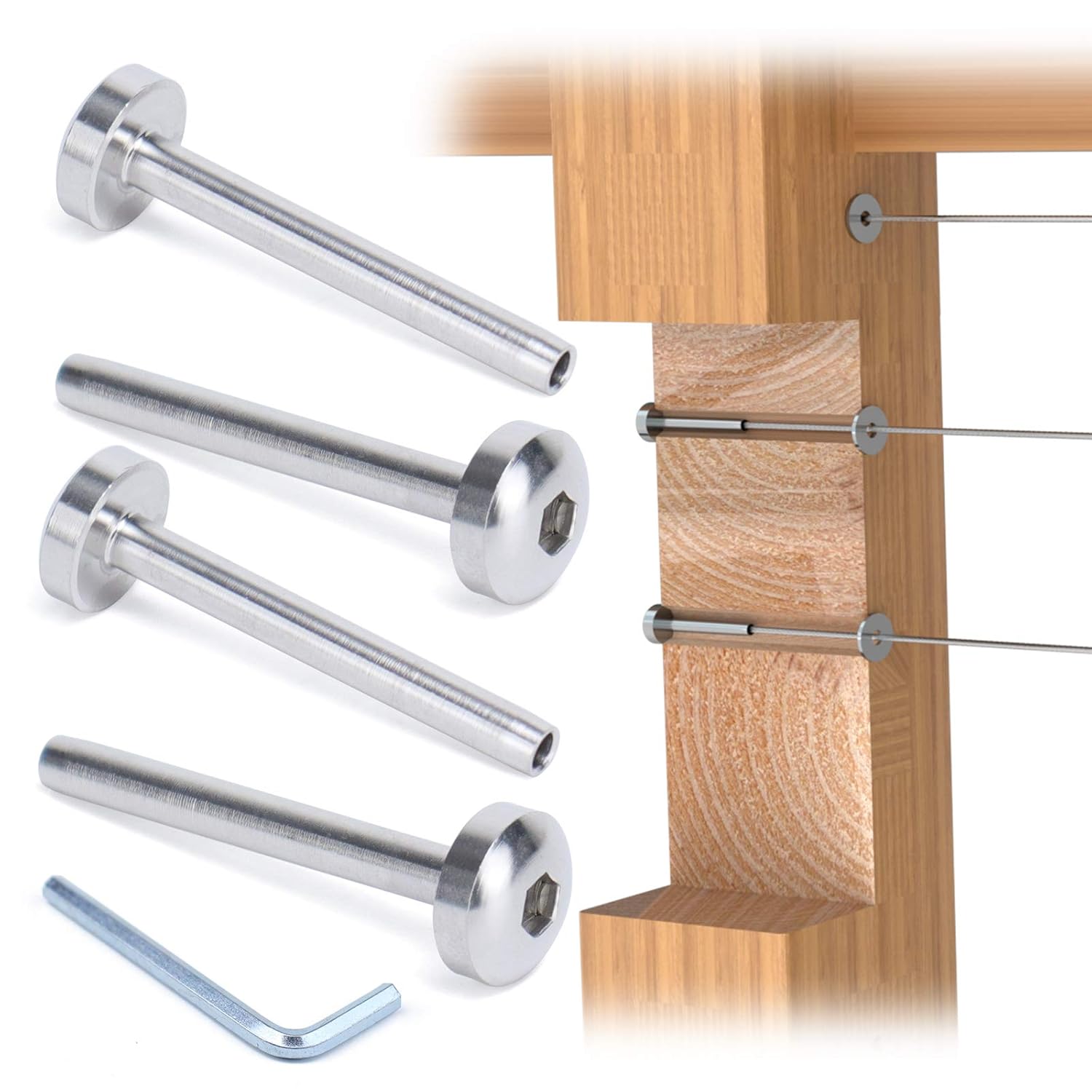 Muzata 20Pair Cable Railing kit Invisible 1/8 Upgraded Swage Tensioner and Terminal Hidden T316 Stainless Steel Round Head for 2-6 Wood Metal Post Deck Stairs WoodHidden System CR37, CV1 CV2
