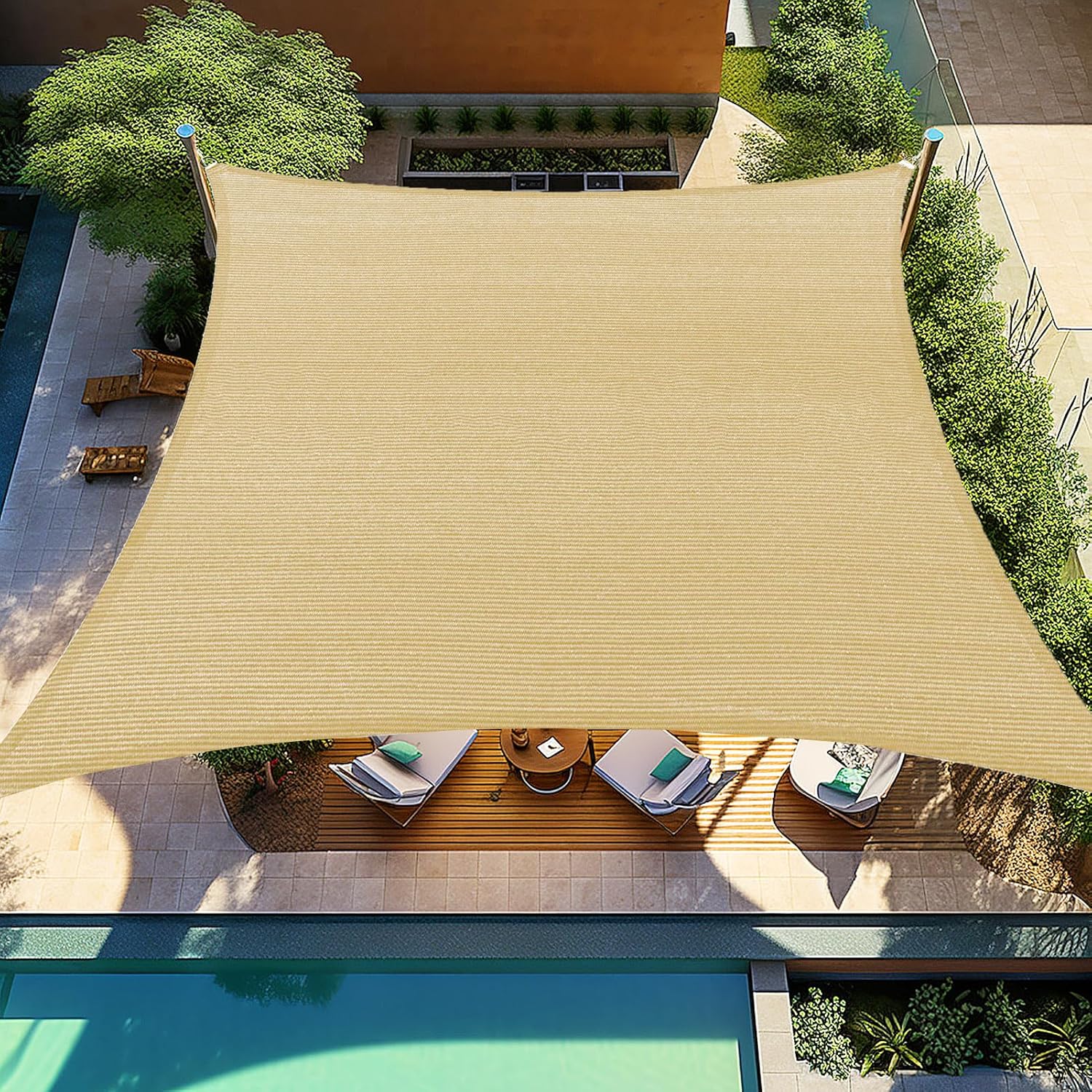 Shade&Beyond 20'X26' Sun Shade Sails Curved Canopy Rectangular Sand 185GSM Shade Sail Permeable for Patio Deck Yard Backyard, (We Make Custom Size)