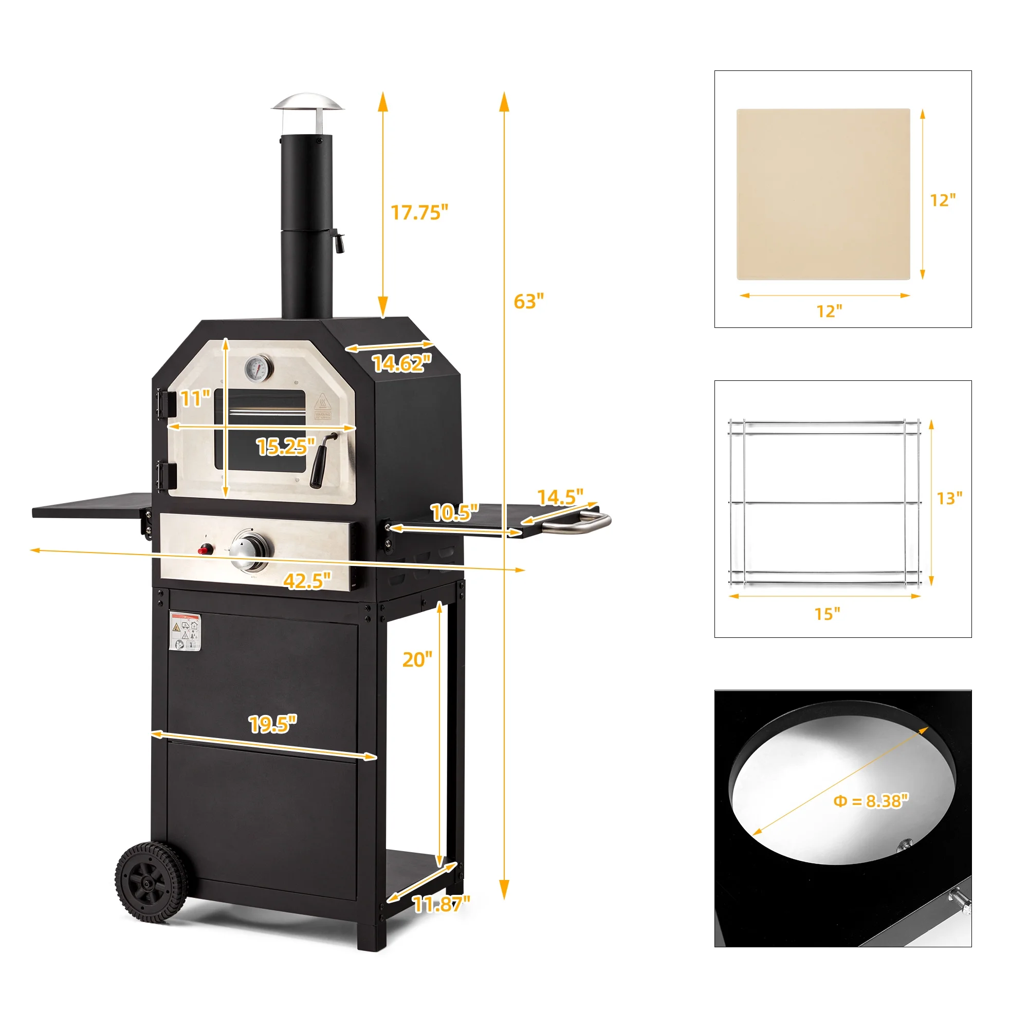 Vicluke 12" Propane Gas Pizza Oven, CSA Approved Portable Pizza Oven with 2 Foldable Shelves and Wheels, 2-Layer Smokeless BBQ Oven for Outdoor (Propane Tank excluded）