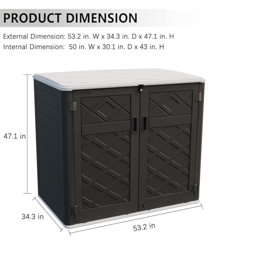 KINYING Horizontal Outdoor Storage Shed,47 Cu.ft Resin Outdoor Storage Cabinet Waterproof for Garden/Patio/Backyards
