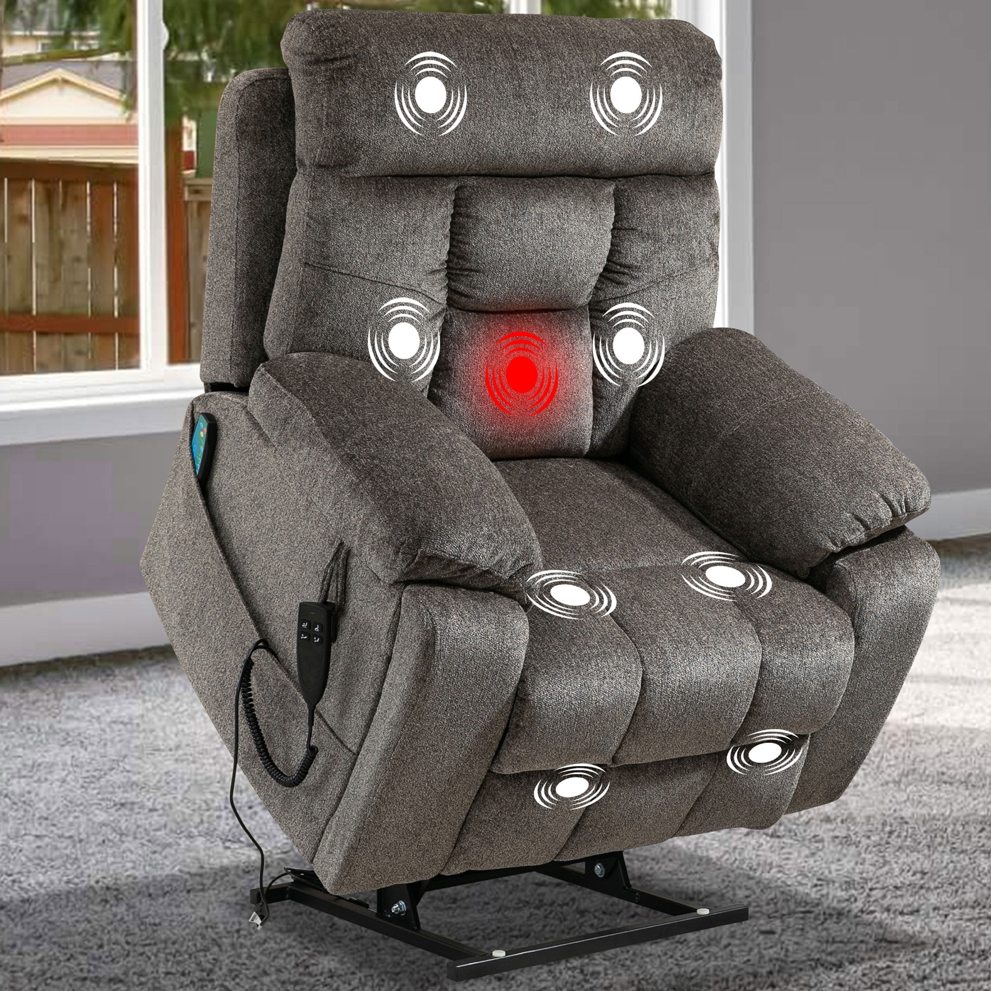 Oversized Power Lift Recliner Chair with Massage and Heat for Elderly, 180° Big Man Dual Motor Lift Recliner, Large Electric Recliner Chair with 2 Cup Holders,Side Pocket,Single Rocker Sofa 400lbs