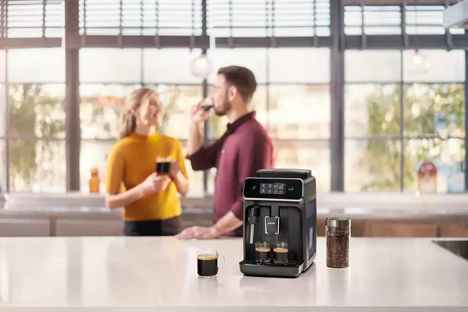 Philips 2200 Series Fully Automatic Espresso Machine, Classic Milk Frother, 2 Coffee Varieties, Intuitive Touch Display, 100% Ceramic Grinder, AquaClean Filter, Aroma Seal, Black (EP2220/14)