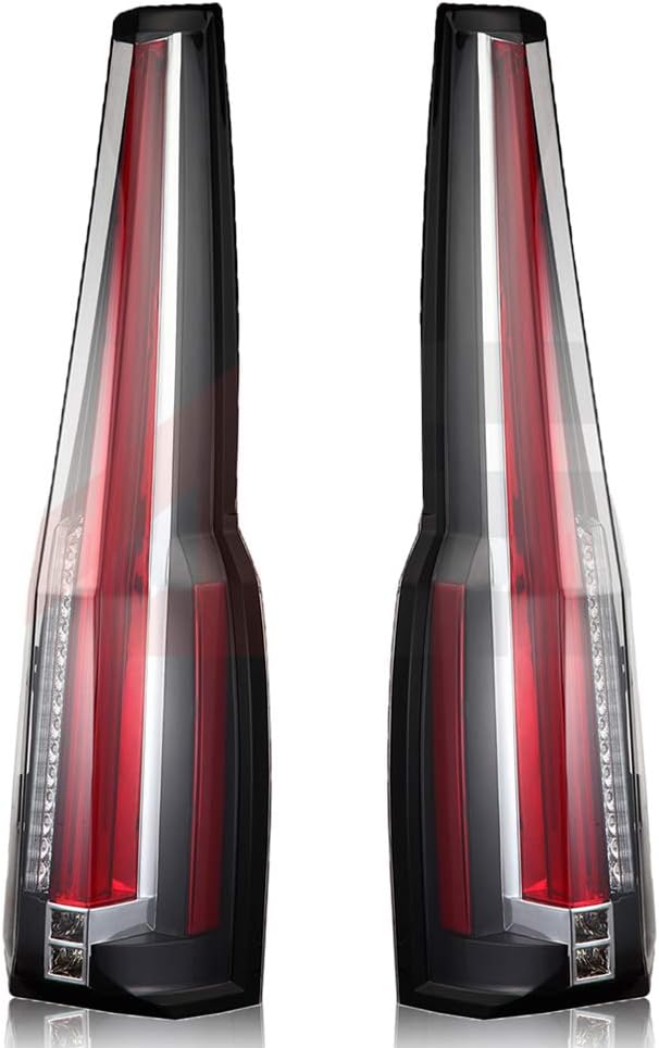 LSAILON Tail Light Assembly Replacement Fit 2007-2014 For Cadillac Escalade ESV Black Housing Red /Clear Lens