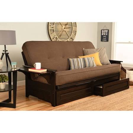 Porch & Den DeSoto Espresso Full-Size Futon Frame with Innerspring Mattress and Storage Drawers (Suede Navy), Blue