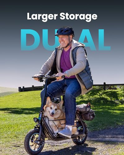 Gyroor Adults Electric Scooter with Large Middle Basket, 550W Motor 18.6 MPH 20 Mile Distance, Foldable E-Scooter with seat for Pets & Cargo