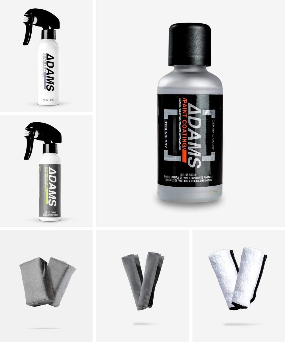 Adam's UV Paint Ceramic Coating Complete Kit - 9H Ceramic Coating Kit W/UV Flashlight | 5+ Years of Protection | Apply After Car Wash Clay Bar Car Polisher | Car Detailing Kit Boat RV Motorcycle