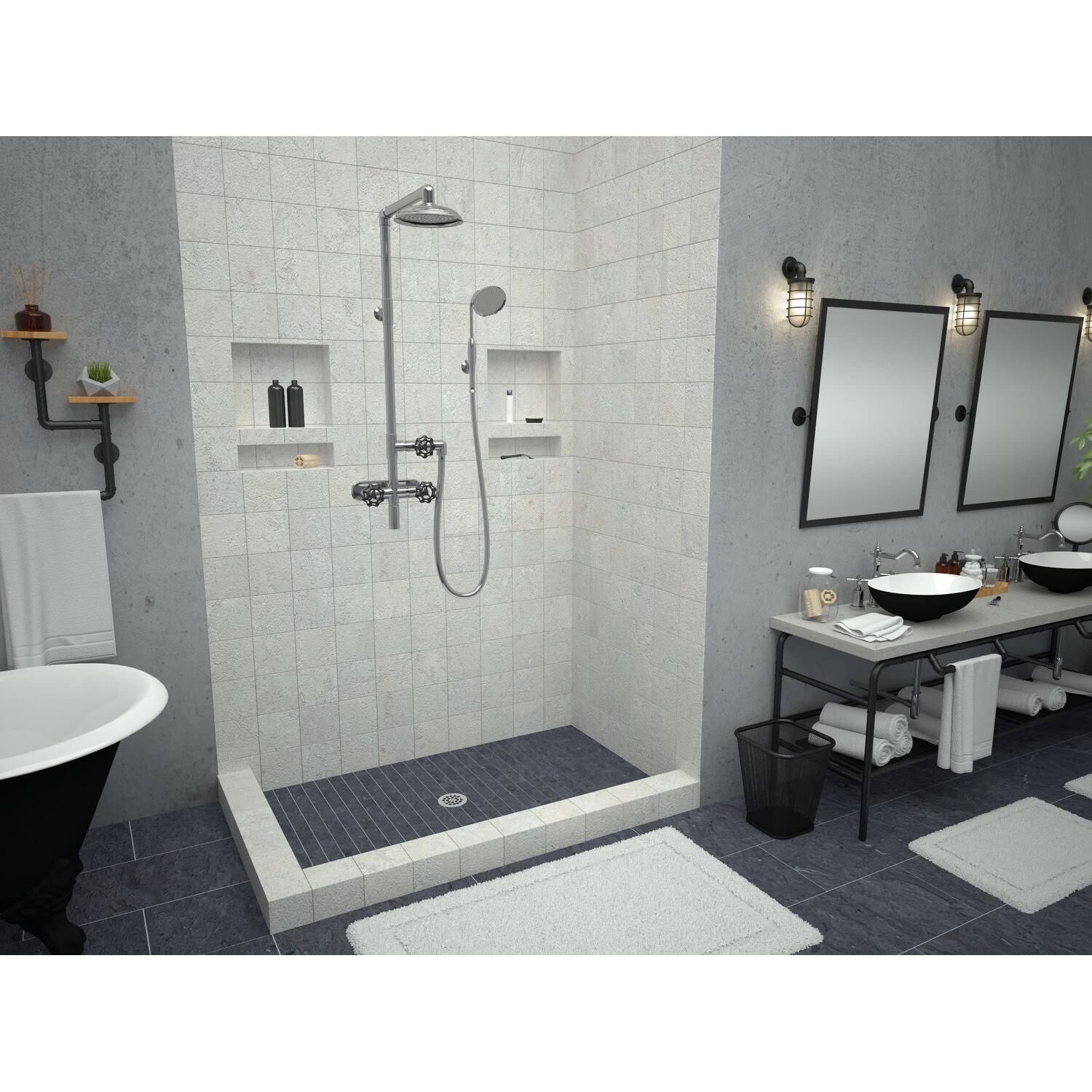 Tile Redi Double Curb Shower Pan,Center Drain 3448CDL-PVC,