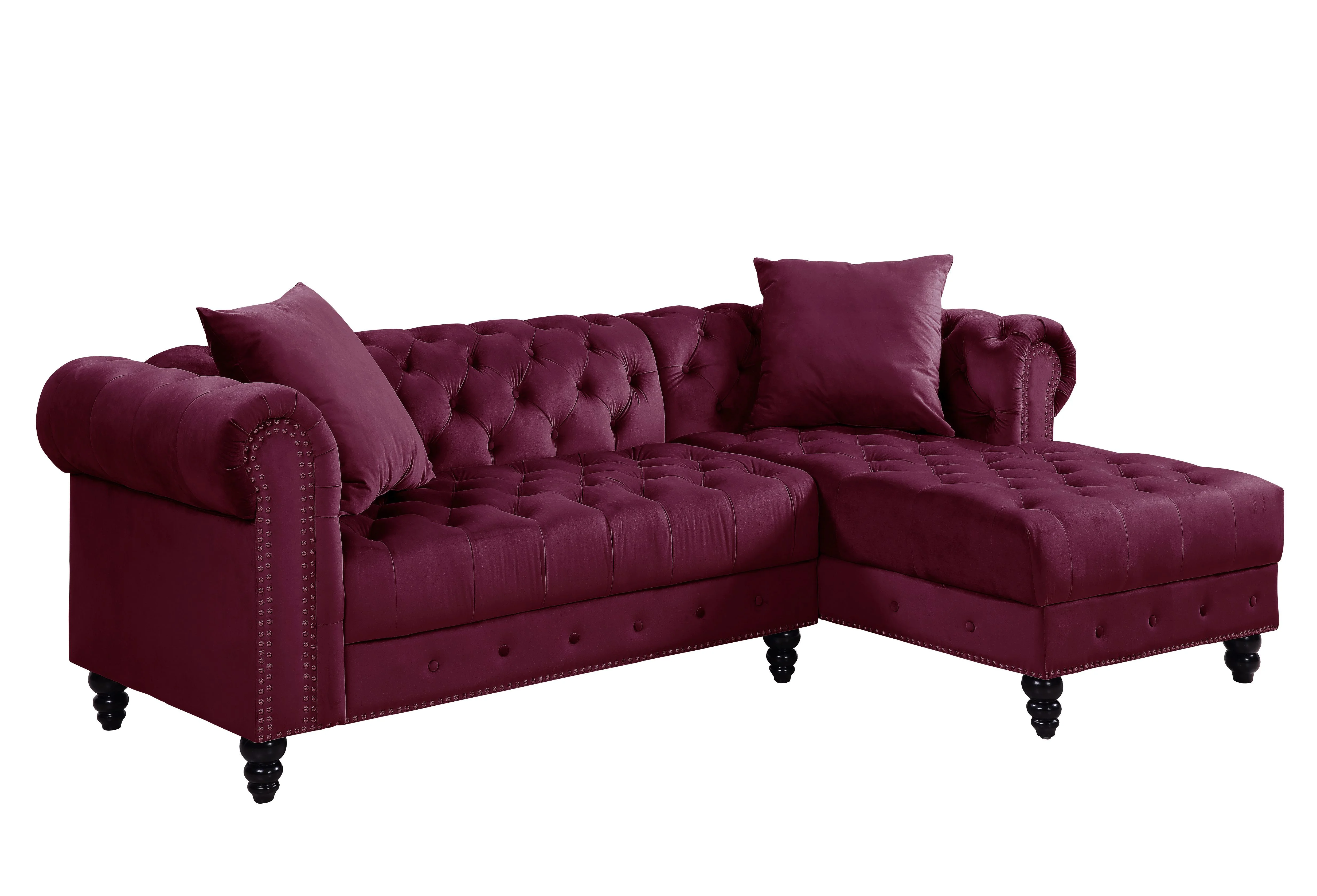 ACME Adnelis Velvet Tufted Sectional Sofa with 2 Pillows in Red