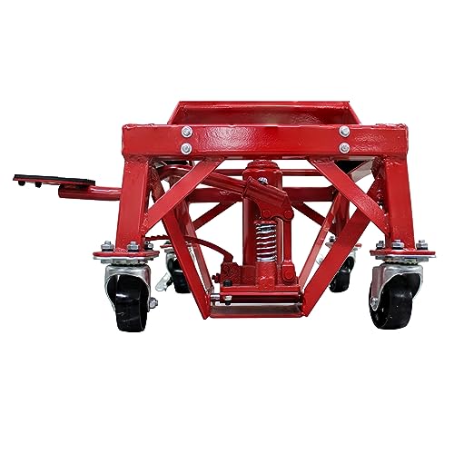 Extreme Max 5001.5083 Ultra-Stabile Hydraulic Motorcycle Lift Table with Foot Pad Lift Function - Raises Bikes from 13.25" to 34", 300 lbs. Weight Capacity, Red