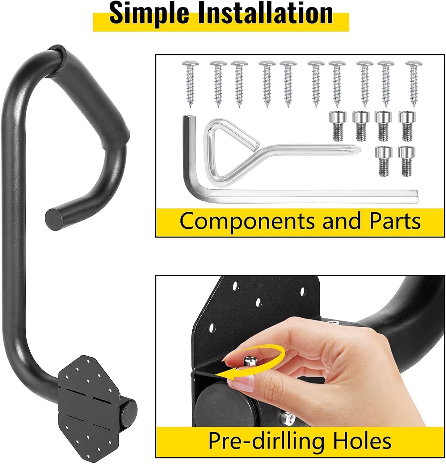 VEVOR Hot Tub Handrail 600LBS Capacity Spa Safety Rail Stationary Heavy Iron Under Mount Handrail Hot Rail with Sponge Rubber Grip Matte Design Hot Rail Tube for Access Spa Pack of 2