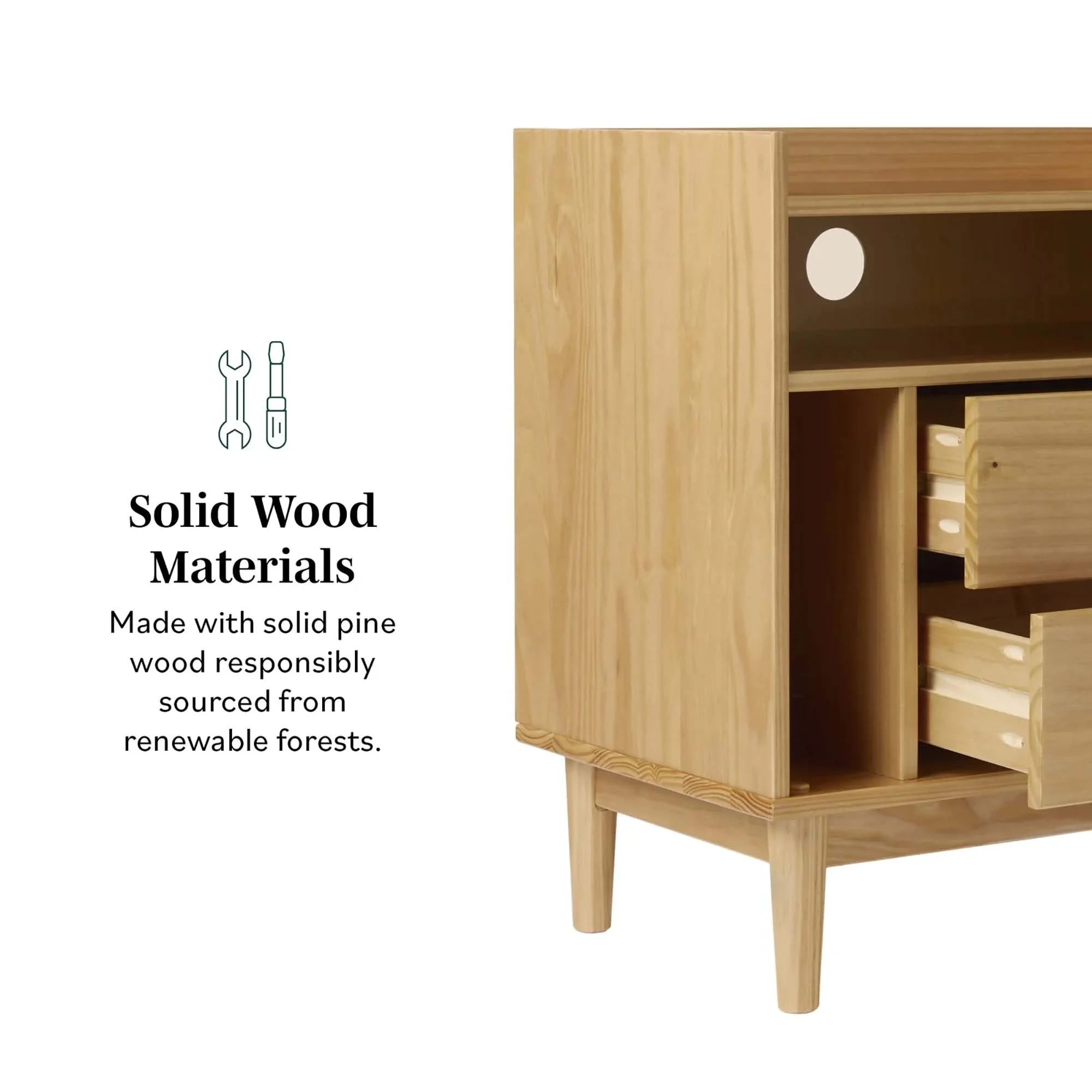 Walker Edison Mid-Century Modern 2-Drawer Wood Nightstand, Natural Pine