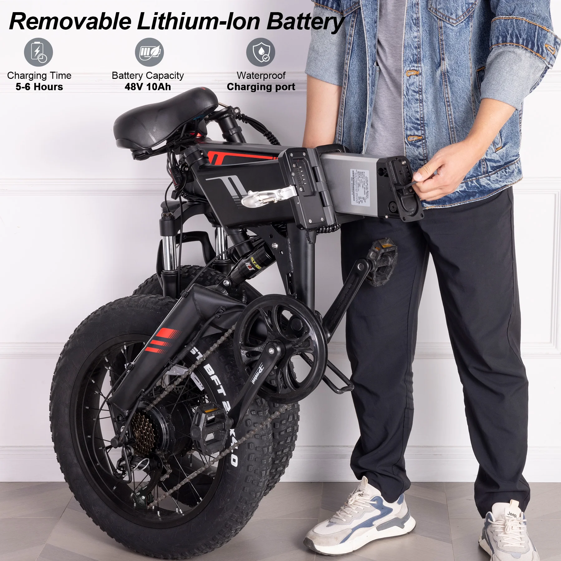 Wooken Electric Bike, 20''X4.0 Fat Tire Electric Bike for Adults, 500W 20MPH Foldable Electric Bicycle with 48V 10Ah Built-in Battery, Shimano 7 Speed Wheels Electric Bike, Dual Shock Absorber