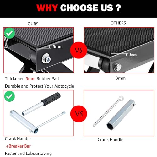 1200 LBS Motorcycle Jack with Dolly, Motorcycle Lift Stand for Dirt Bike ATV,Scissor Jack with Hand Crank Bikes Garage Repair Hoist Stand Ratchet Wrench
