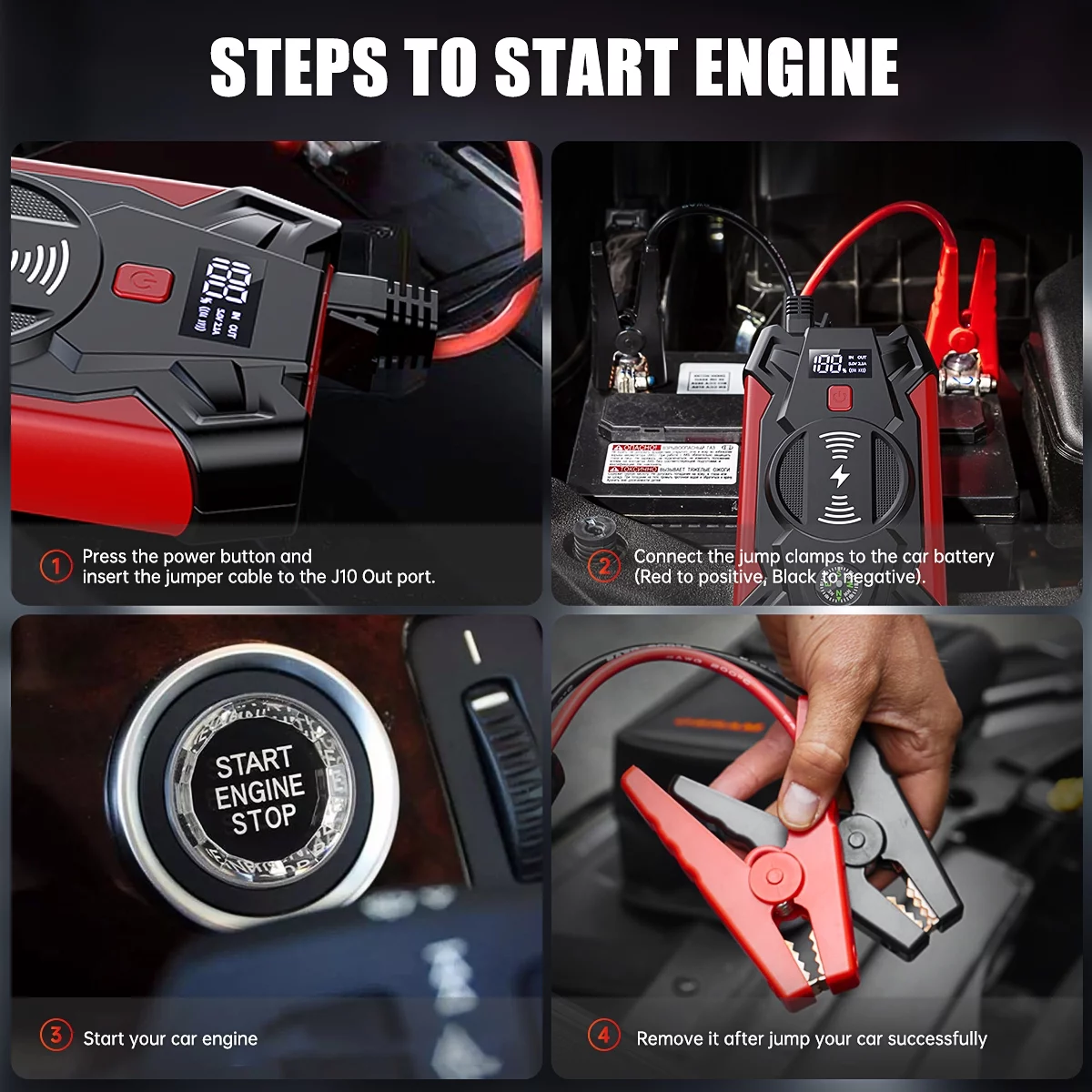 Car Jump Starter w/Wireless Changing, 4000A Peak 39800mAH Battery Jump Starter(Up to 8.0L Gas or 6.5L Diesel), 12V Auto Battery Booster w/ LCD Display & 4 LED Modes, Portable Power Bank Charger&QC 3.0