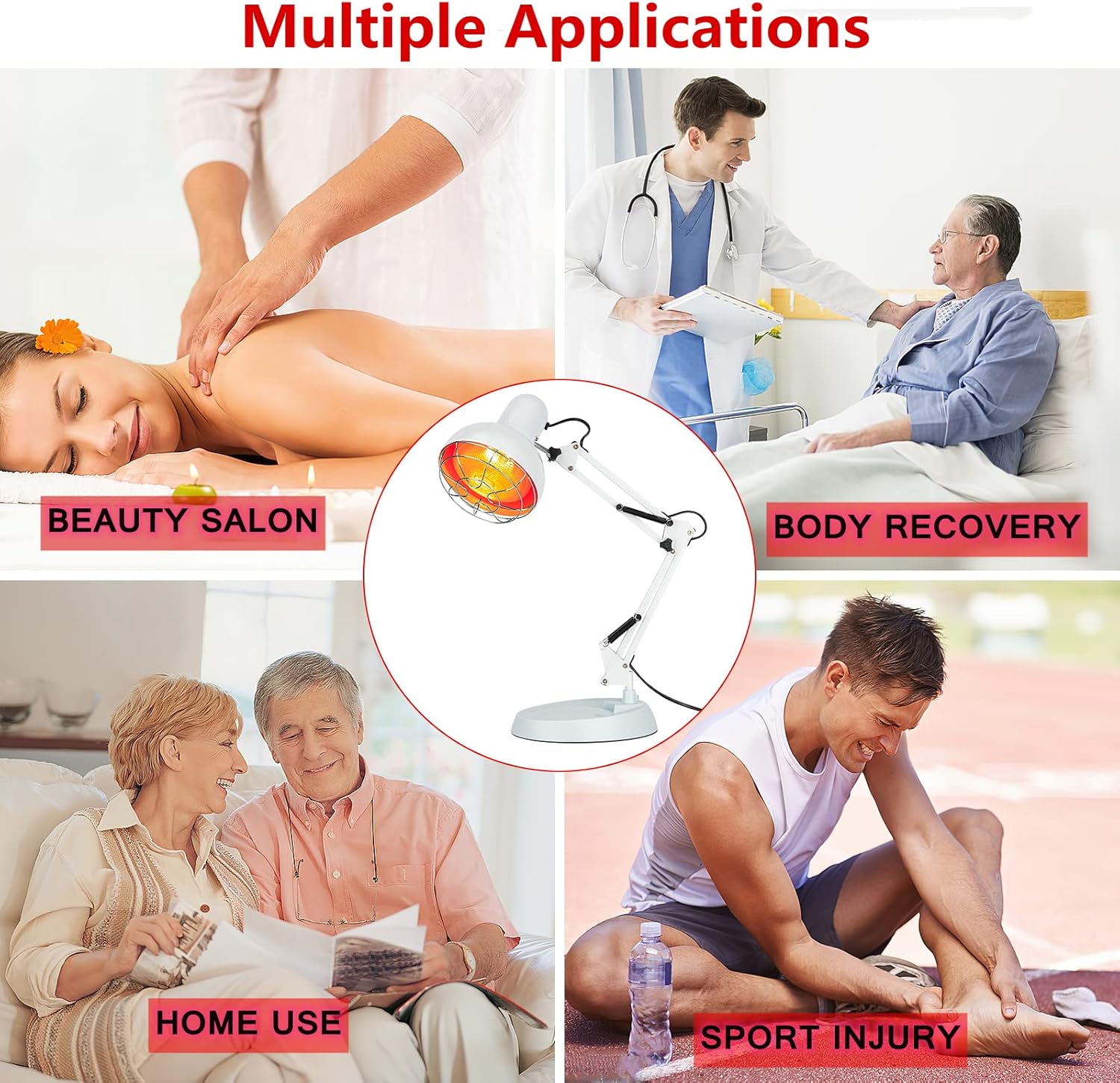 Red Light Therapy Lamp, Infrared Light Therapy Red Light & Near Infrared Light Set Heat Lamp, Infrared Lamp Therapy for Skin Care, Muscle Recovery, Body Pain Relief